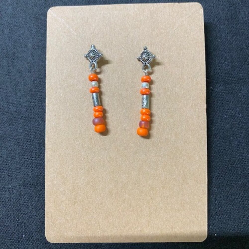 Orange and Silver Beaded Earrings